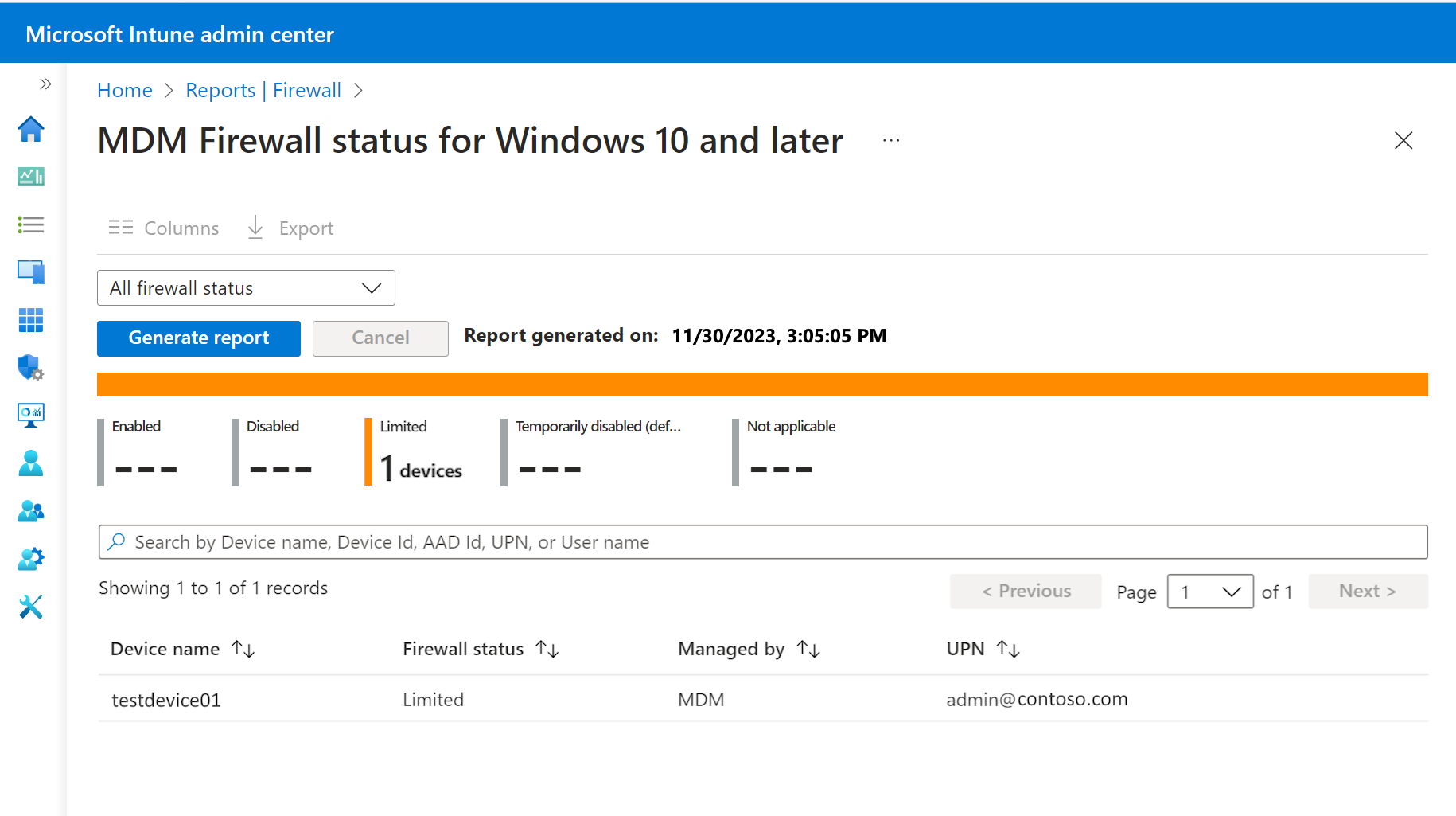 View the Firewall Status report