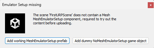 A screenshot of the Mesh Emulator Setup missing dialog.