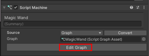 A screen shot of the Wand's Script Machine component with the Edit Graph button highlighted.