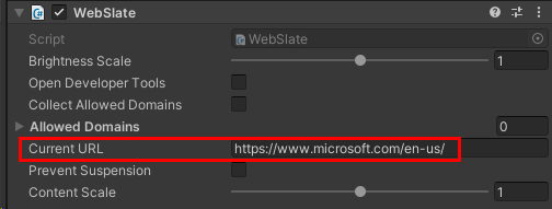 A screenshot of the Current URL field for the WebSlate highlighted.