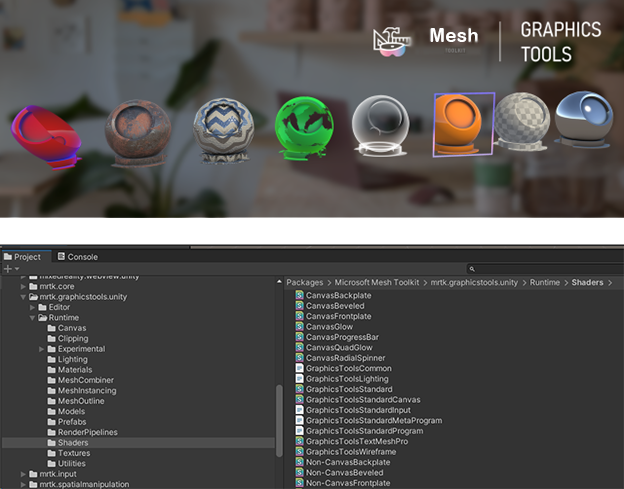 A screen shot of shaders available in the Mesh toolkit.