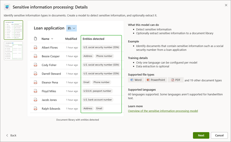 Screenshot of the Sensitive information processing: Details page.