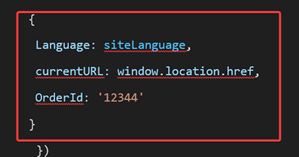 ภาพหน้าจอของโค้ด JSON ที่ไฮไลต์ตัวแปรบริบท 3 ตัวที่ถูกส่ง