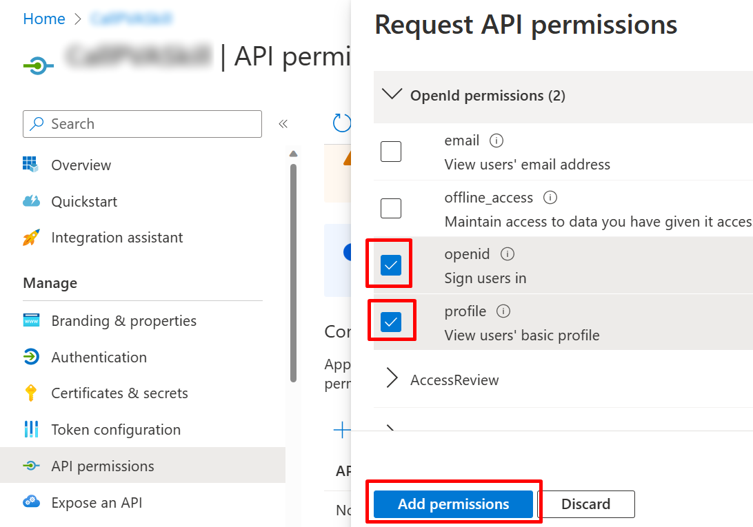 ภาพหน้าจอของสิทธิ์ openid และโปรไฟล์ที่เปิดอยู่