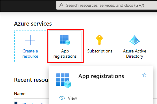 ภาพหน้าจอที่เน้นไทล์การลงทะเบียนแอปบนพอร์ทัล Azure