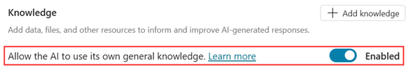 ภาพหน้าจอของการตั้งค่าอนุญาตให้ AI ใช้ความรู้ทั่วไปของตนเอง