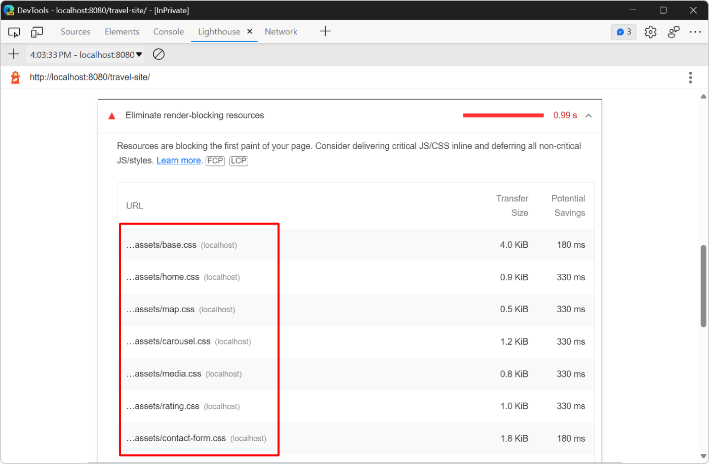 More information about the Eliminate render-blocking resources opportunity