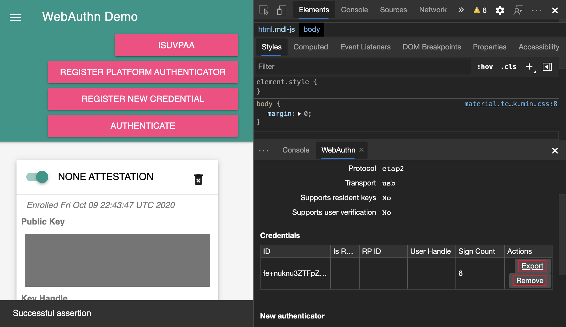 Export or remove a credential