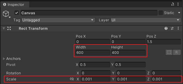 Updated Canvas properties in Unity's Inspector