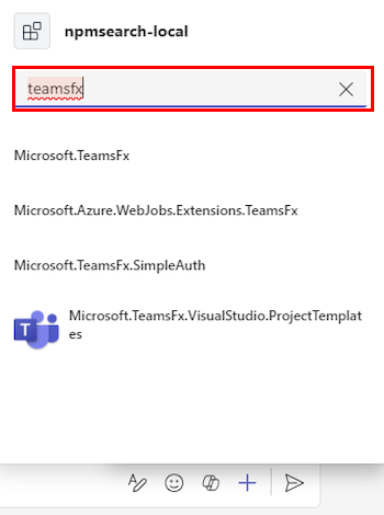 Screenshot shows an example of Contoso search query entered in the Contoso agent local message extension and the message extension displays seven products results.