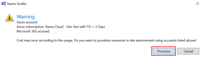 Screenshot shows the provision warning.