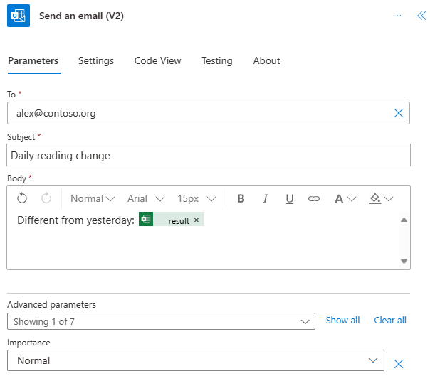 The completed Outlook connector in Power Automate.