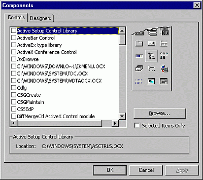 Components dialog box