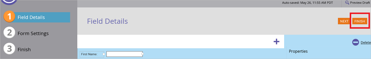 Screenshot showing finishing the Marketo creation form.