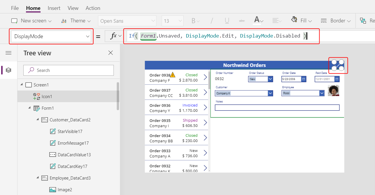 ตั้งค่าคุณสมบัติ DisplayMode ของไอคอน