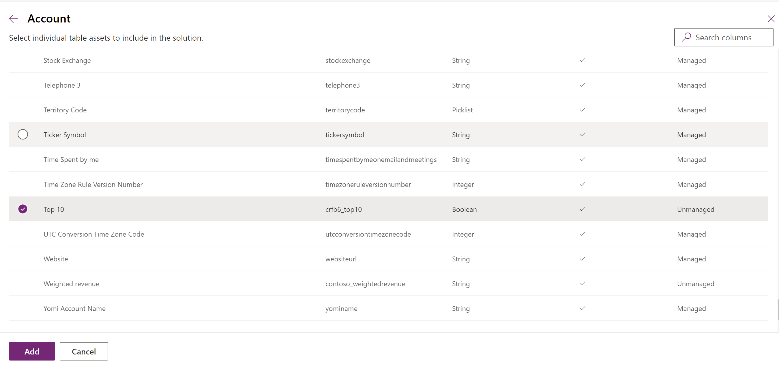 เลือกส่วนประกอบตาราง