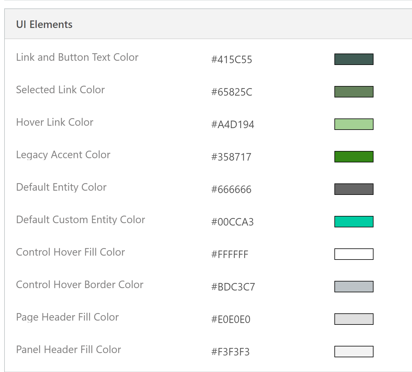 สีของธีมสีเขียวอ่อนสำหรับองค์ประกอบ UI