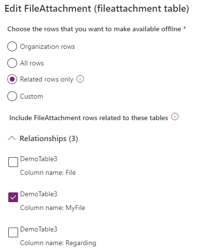 ภาพหน้าจอที่แสดงวิธีแก้ไขตาราง FileAttachment