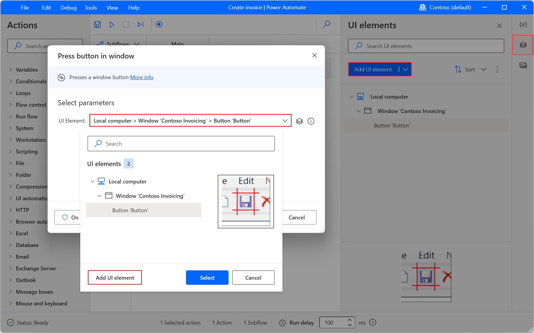 ภาพหน้าจอของตัวเลือกในการสร้างองค์ประกอบ UI ใหม่