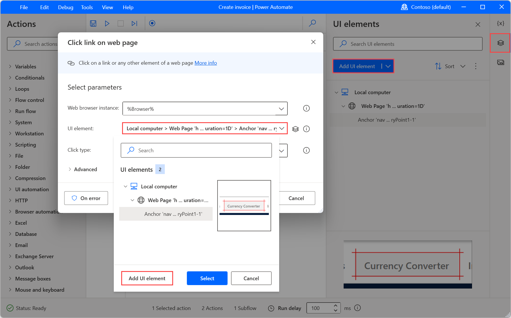 ภาพหน้าจอของตัวเลือกในการสร้างองค์ประกอบ UI ใหม่