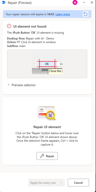 ภาพหน้าจอของผู้ใช้ที่จับองค์ประกอบ UI ที่ต้องการด้วยตนเอง