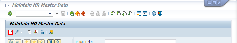 ภาพหน้าจอของหน้าต่าง Maintain HR Master Data ของแอปพลิเคชัน SAP Easy Access ปุ่มไอคอน เอกสาร จะถูกเลือก