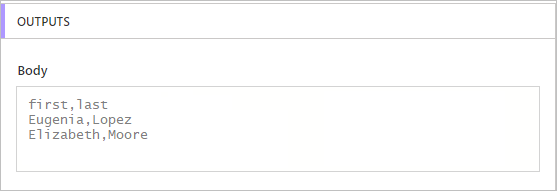 ภาพหน้าจอของผลลัพธ์จากการดำเนินการสร้างตาราง CSV โดยแสดง 