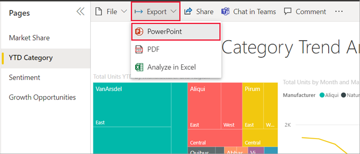 สกรีนช็อตที่แสดงการเลือกแถบเมนูส่งออก PowerPoint