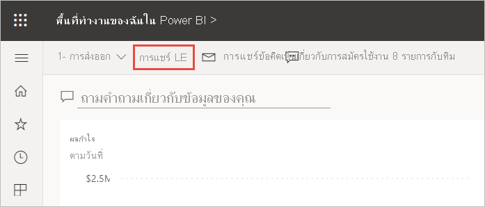 ภาพหน้าจอของกล่องโต้ตอบแชร์แดชบอร์ด