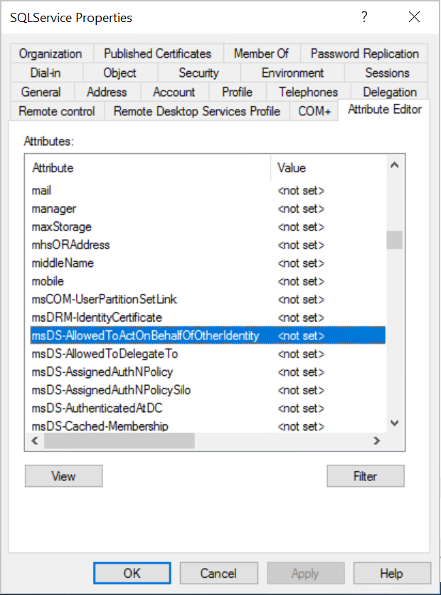 แอตทริบิวต์บริการ SQL