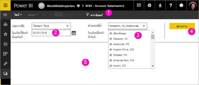 Screenshot showing View paginated report with parameters.