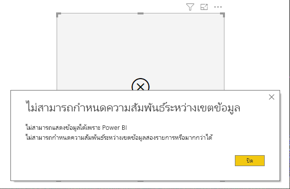 ภาพหน้าจอของกล่องโต้ตอบข้อผิดพลาดที่ระบุว่าไม่สามารถกําหนดความสัมพันธ์ระหว่างเขตข้อมูลได้