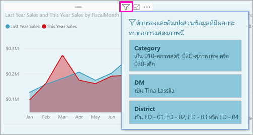 สกรีนช็อตที่แสดงรายการตัวกรองสําหรับวิชวล