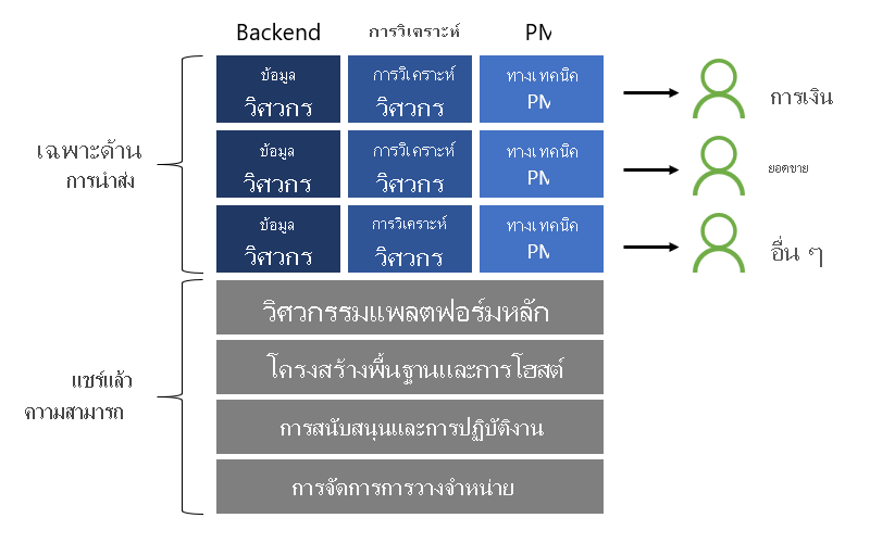 แผนภาพแสดงความสามารถที่ใช้ร่วมกันและการส่งมอบเฉพาะซึ่งจะอธิบายไว้ในส่วนต่อไปนี้