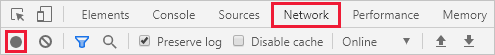 สกรีนช็อตของเครื่องมือนักพัฒนา Google Chrome ที่เลือกแท็บเครือข่ายและบันทึกเครือข่าย
