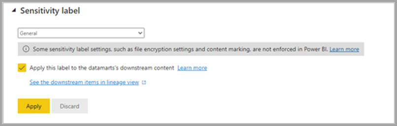 สกรีนช็อตของการตั้งค่าป้ายชื่อระดับความลับของ datamart