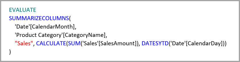 สกรีนช็อตแสดงข้อความของคิวรีที่มีฟังก์ชัน DATESYTD