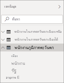 สกรีนช็อตของตารางใหม่ในบานหน้าต่างเขตข้อมูล