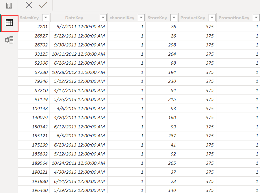 สกรีนช็อตที่เน้นไอคอนมุมมองตาราง