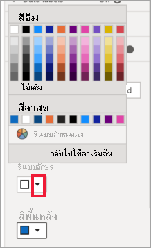 สกรีนช็อตของสีฟอนต์และตัวเลือกสีพื้นหลัง