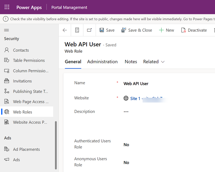 เพิ่มบทบาทเว็บของผู้ใช้ Web API