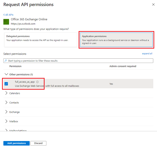 ภาพหน้าจอของการกำหนดสิทธิ์ API การเข้าถึงแบบเต็มให้กับแอป