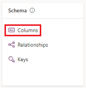 ภาพหน้าจอที่แสดงภายใต้ Schema ให้เลือก คอลัมน์