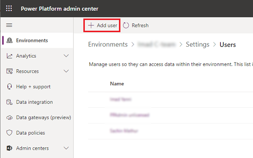 เพิ่มผู้ใช้ในสภาพแวดล้อม Dataverse for Teams