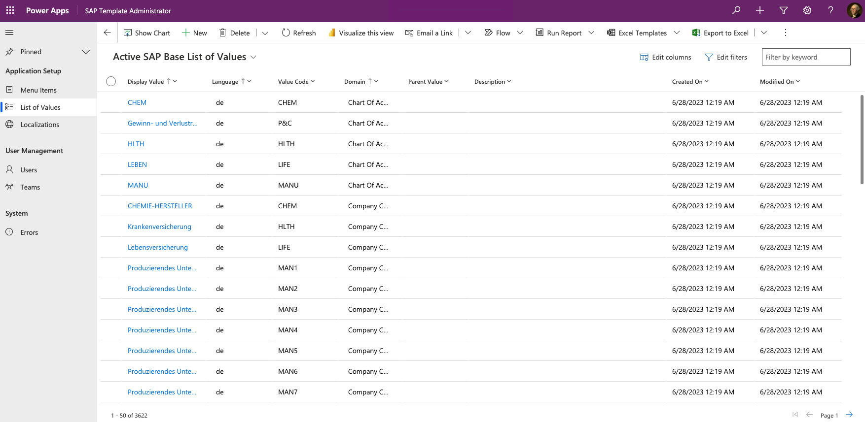 จัดการค่ารายการในแอปผู้ดูแลระบบ SAP