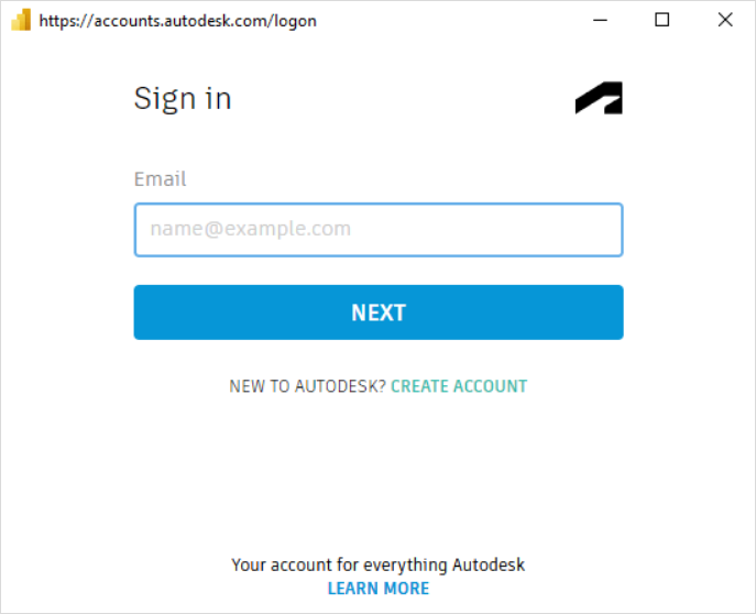 สกรีนช็อตที่แสดงการลงชื่อเข้าใช้กล่องโต้ตอบ Autodesk