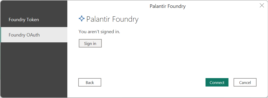 สกรีนช็อตของการรับรองความถูกต้องสําหรับ Palantir Foundry