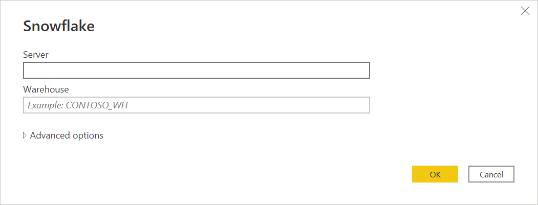 ภาพหน้าจอของกล่องโต้ตอบ Snowflake ที่แสดงปุ่มนําเข้าตัวเลือกที่เลือกไว้