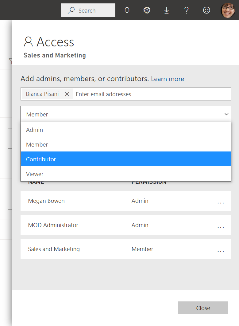 สกรีนช็อตที่แสดงวิธีการเข้าถึงพื้นที่ทํางาน Power BI