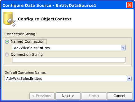 EntityDataSource configuration wizard page 1